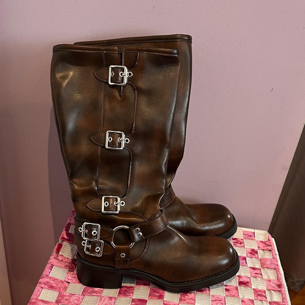 Madden Girl Brown Buckle Knee Boots Sz9
